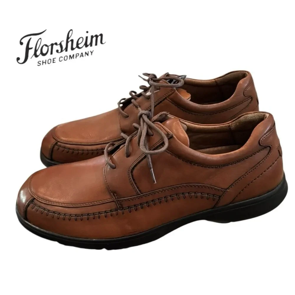 New Florsheim Men's Tamarack Cognac Leather Lace Shoes 14